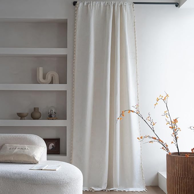 ENJOYBRIDAL Cream Damask 84 Inch Curtains for Living Room Semi Sheer Drapes Bedroom Medallion Patterned Floor Length Window Curtain Panels Jacquard Rod Pocket 2 Panels Dining Room Window Treatments