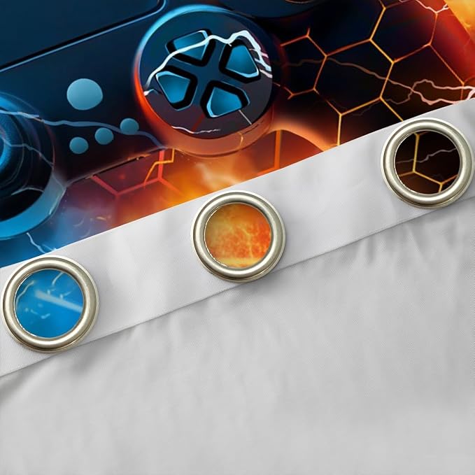 Feelyou Kids Boys Blue Red Gamer Darkening Drapes Honeycomb Gaming Blankout Curtains for Lightning Gamer Window Curtains Game Room Decor Window Treatments (2 Panels, 52 x 63 Inch)