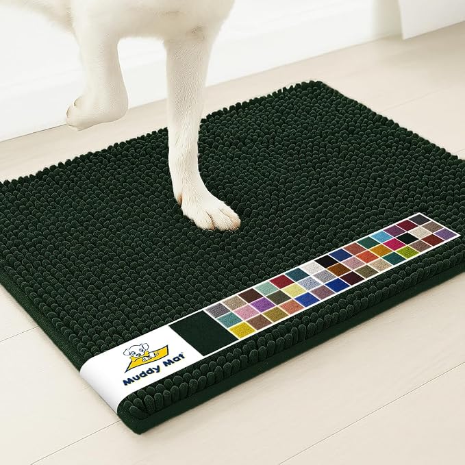 Muddy Mat® | Super Water Absorbent Door Mat Indoor, Microfiber Quick Dry Chenille Entryway Rug,Slip Resistant Front Door Mat,Indoor Mats for Entryway,Machine Washable Pet Rug, Hunter Green 24" x 120"
