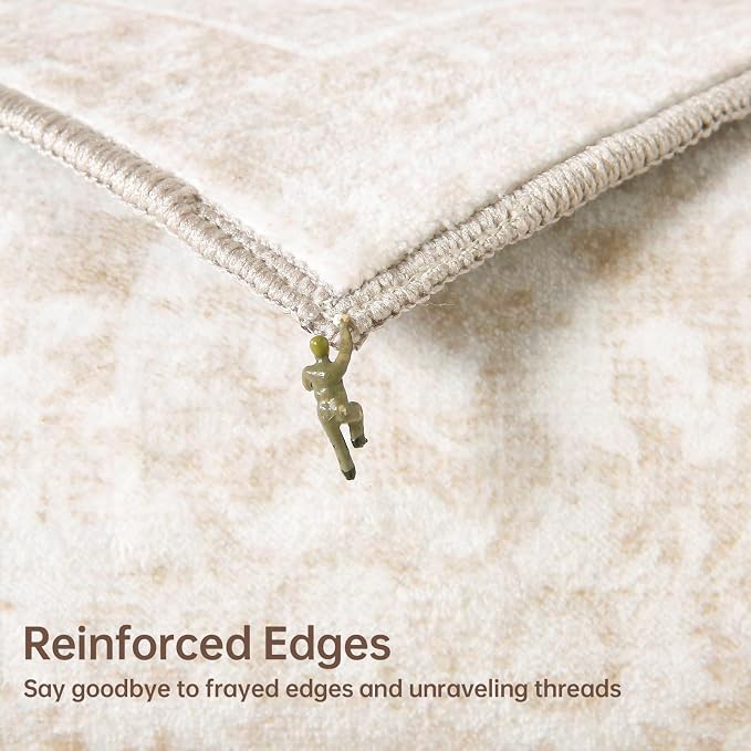 Sasttie 9x12 Area Rug, Ultra-Soft Washable Rug, Low Pile Foldable Thin Carpets with Non-Slip Backing, Skin-Friendly Stain Resistant Carpet for Living Room, Bedroom, Kitchen, Dorm, 9x12, Cream