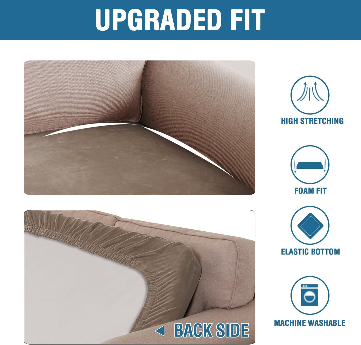 H.VERSAILTEX Velvet Stretch Individual Couch Cushion Cover Plush Cushion Slipcover for Loveseat Sofa Cushion Furniture Protector Seat Cushion Sofa Cover (1 Piece Sofa Cushion Cover, Mocha)