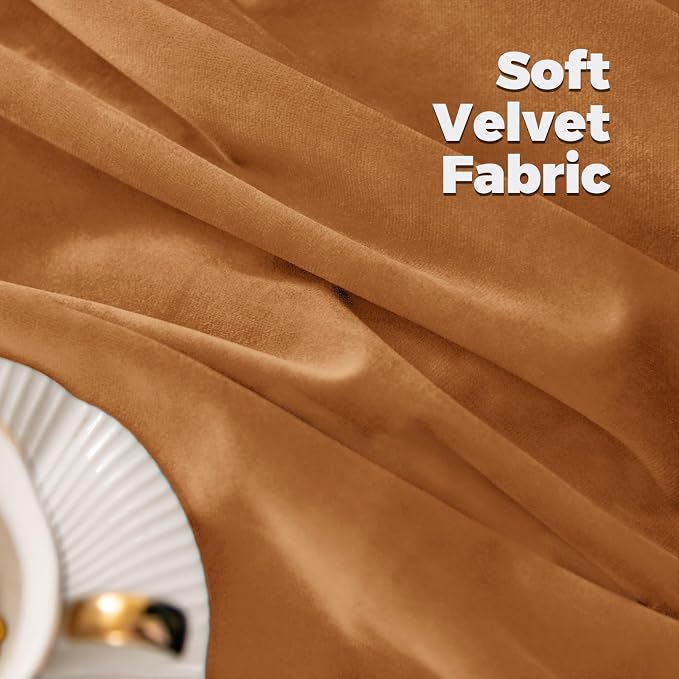 BGment Velvet Curtains 90 inches Long - Orange Velvet Curtains Thermal Insulated Room Darkening Fall Decor Rod Pocket and Back Tab Drapes for Bedroom Living Room, 2 Panels, 52 x 90 Inch, Orange Brown