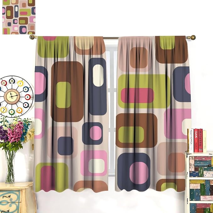 JESTRONRY Mid Century Curtains, Vintage Classic 1950S 1960S Retro Abstract Geometric Modern Home Decor Blackout Rod Pocket Window Drapes for Living Room Bedroom 42x54in