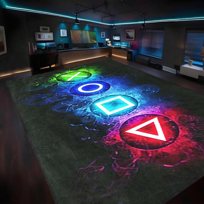 Gaming Rug for Gaming Room 8 x 10 Large Gamer Rug for Boy Bedroom Cool Player Video Games Carpets Child Play Game Console Decorate Boys Teens Floor Mat Black
