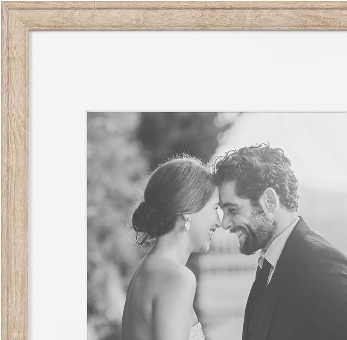 Kate and Laurel Adlynn Rectangle Picture Frame Set of 3; 14 x 18 matted to 11 x 14; Natural; Transitional Three-Piece Frame Set for Gallery Wall Frame Set in Living Room Wall Decor
