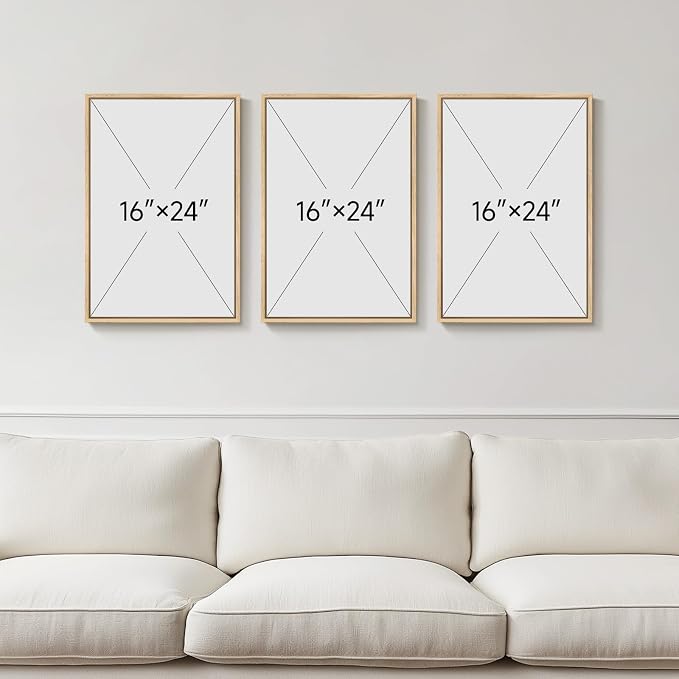 Framed Boho Beach Coastal Wall Art for Living Room, Large Neutral Abstract Coastal Canvas Artwork for Walls, 3 Piece Minimalist Ocean Picture Print for Living Room Bedroom Kitchen Wall Decor, 16x24 In