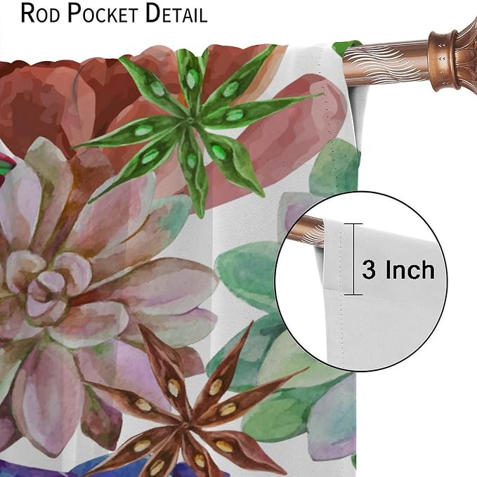 Succulents Tropical Plant Curtain Floral Boho Watercolor Summer Desert Botanical Vintage Garden for Home Kitchen Livingroom Coffee Room Curtains Drapes 2 Panels 84x84in