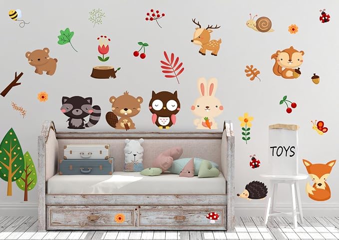 DEKOSH Kids Wild Safari Animal Wall Stickers for Nursery Decoration | Jungle Theme Peel & Stick Owl Woodland Nursery Wall Decals for Baby Playroom Decor