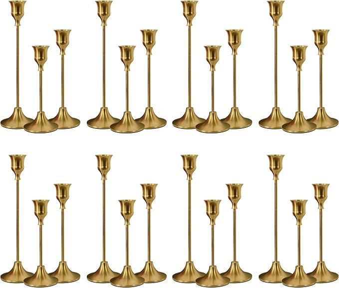 NLBTW Taper Candle Holders Bulk, Set of 24 Brass Gold Vintage Candle Sticks Holder Decor Home Decor Centerpieces for Table Festive Wedding Decorations
