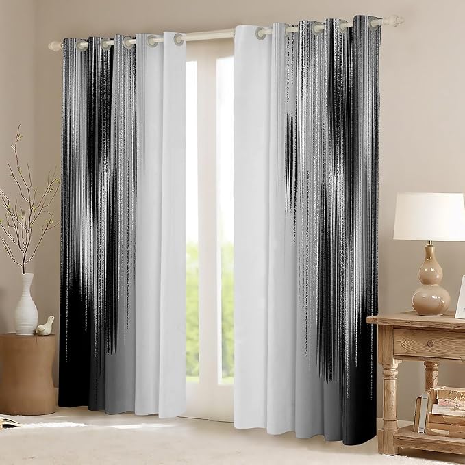 jejeloiu Grey and Black Curtains for Bedroom Living Room (2 Panels, 38 x 54 Inch) Modern Art Darkening Drapes Decor Vintage Messy Rust Blackout Curtains Gradient Stryle Window Treatments