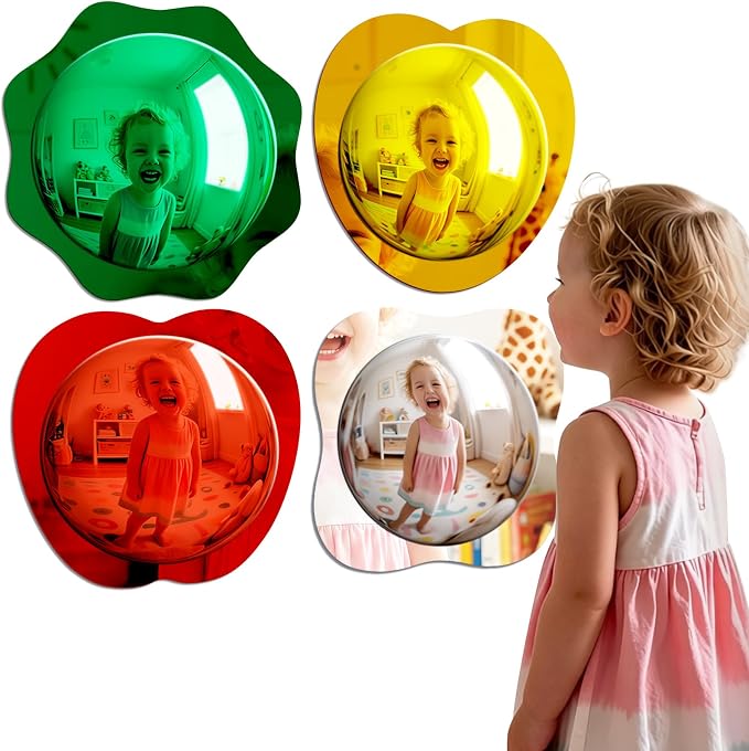4 Pieces Sensory Wall Bubble Mirror, Calming Corner Decor, Color Convex Acrylic Mirror Toys for Preschool Classroom Playroom Home, Visual, Tactile Stimulation(10 x 10 Inch) (Mixed Shape)
