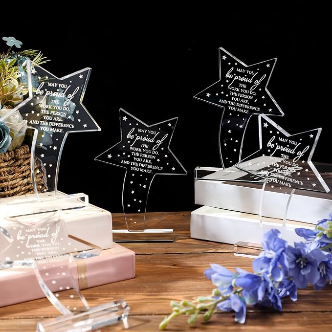 Bucherry 10 Pcs Employee Appreciation Awards for Coworker Acrylic Thank You Trophy May You Be Proud of The Work You Do Sign Prizes Retirement Goodbye Farewell Gift for Women Men(Cute)