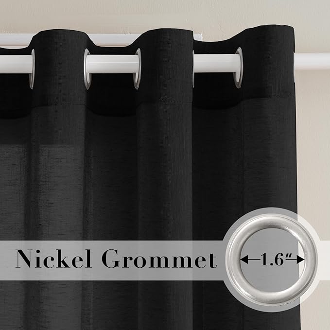 H.VERSAILTEX Linen Curtains Natural Blended Curtain Panels for Living Room/Light Reducing Linen Semi Sheer Curtains 108 inch Length 2 Panels Set Nickel Grommet Window Panels, 52" x 108", Black