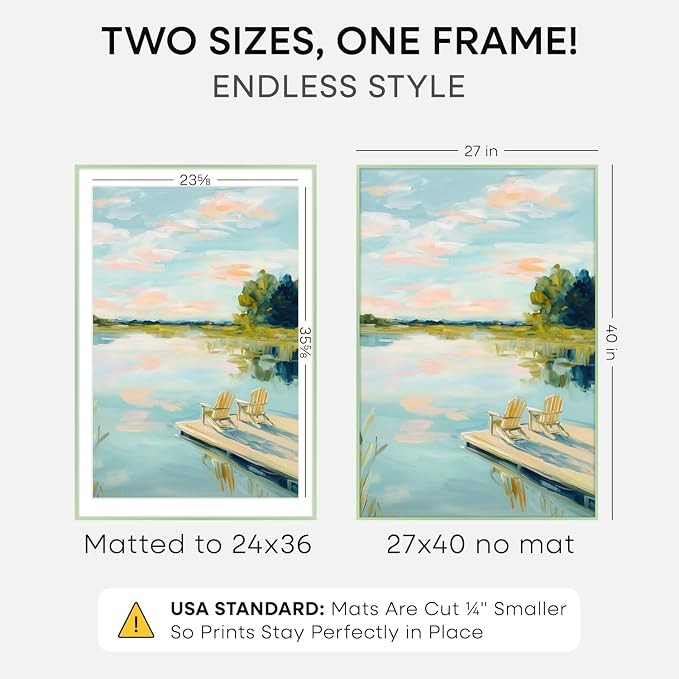 Homeforia 27x40 Poster Frame Sage Green, High End Metal 27x40 Large Picture Frames with Mat 24x36 inch Photo, 27 x 40 Thin Frame Matted to 24 x 36 Art, 40x27 Frames, Tempered Glass, Wall Kit, Set of 1