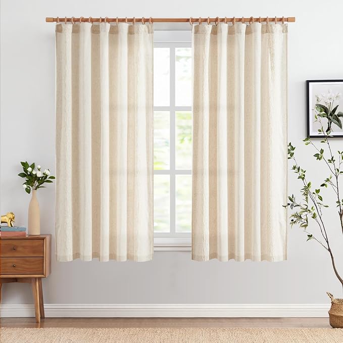 jinchan Weslie Boho Curtains for Bedroom Ivory Vintage Floral Farmhouse Curtains 63 Inch Length Linen Drapes for Living Room Embroidered Light Filtering Drapes Rod Pocket Ivory on Beige 2 Panels