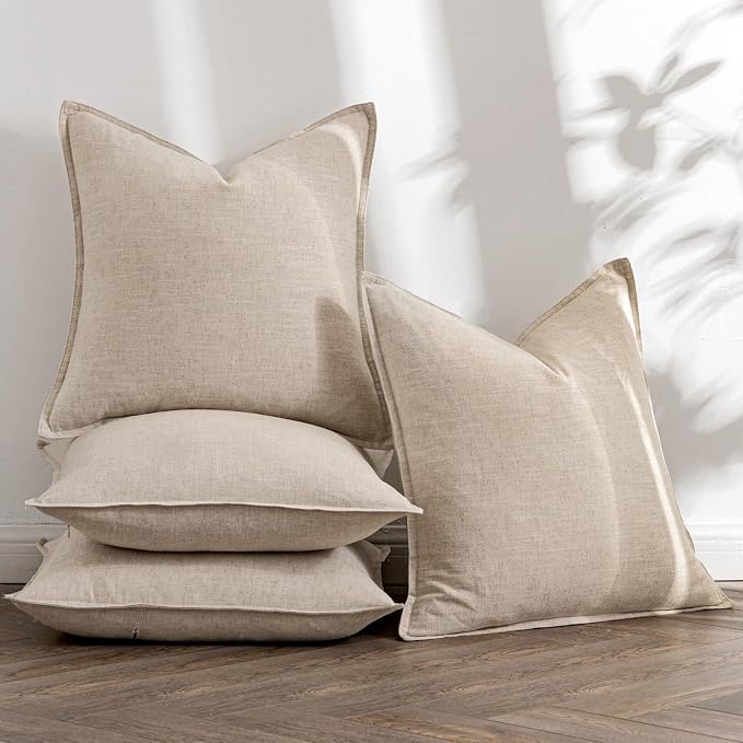 MIULEE Beige Boho Linen Decorative Pillow Covers 20x20 Inch Pack of 4 | Natural Throw Pillow Covers Soft Farmhouse Couch Pillowcases Modern Home Decors for Living Room Bed Sofa