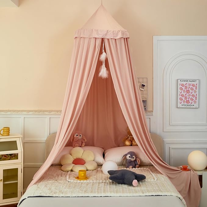 Princess Decor Canopy for Kids Bed, Soft and Durable Bed Canopy for Girls Room Tent Canopy Dreamy Mosquito Net Bedding, Children Reading Nook Canopies Indoor (Pink)