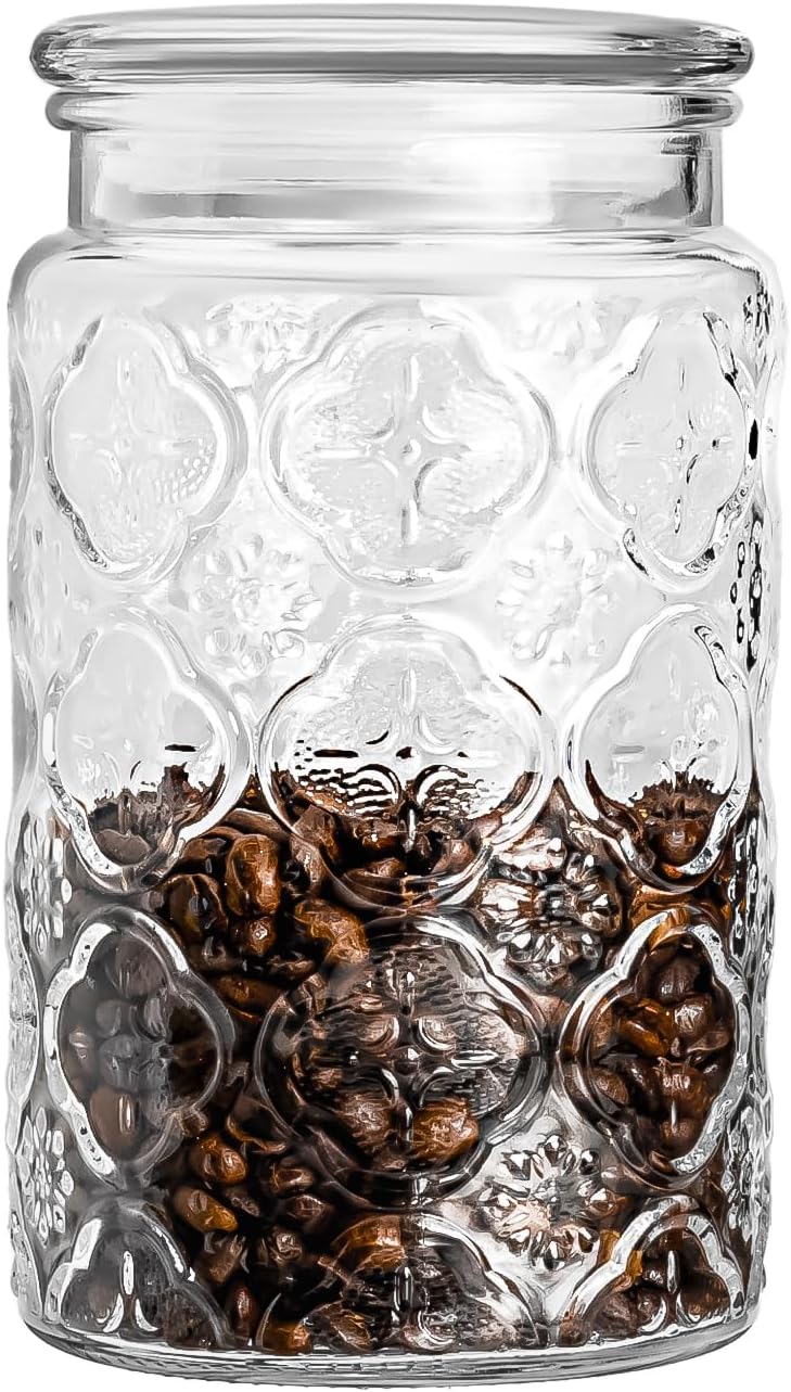 32oz Vintage Glass Jar With Lid, Glass Storage Containers, Airtight Kitchen Storage Containers For Sugar, Coffee, Tea, Spice, Flour, Candy Cookie, Pasta, Cereal, Cute Decorative Jars