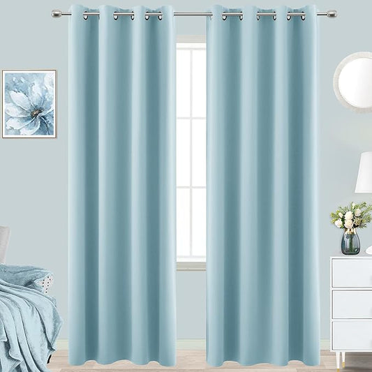 KOUFALL Light Blue Curtains 96 Inches Long for Living Room,Blackout Room Darkening Grommet Thermal Window Treatments Grand Millenial Curtain Drapes for Bedroom Decor,96 Inch Length 2 Panel Set