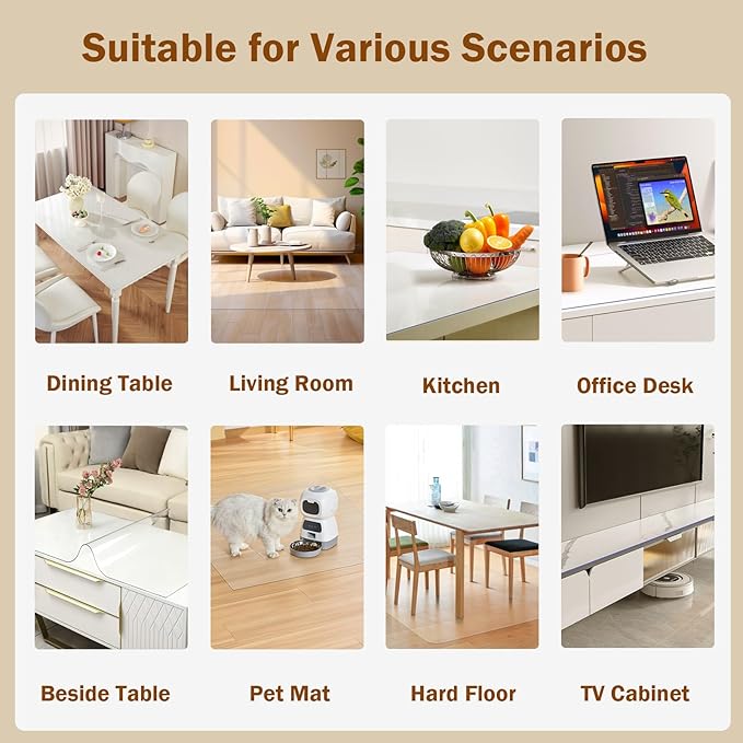 Royhom Clear Table Protector 36 x 84 Inch - 1.5mm Thick Plastic Table Cover, Clear Table Cover Protector Rectangle, Waterproof PVC Desk Mat for Coffee Table, Writing Desk, Dining Room, Dresser