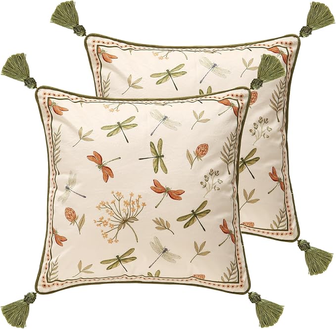 ISAENNE Designer Velvet Throw Pillow Covers,18"x18" Set of 2-Grace B | Pillow Cover,Concealed Zipper Design,Dragonfly Pattern,Sofas,Bedroom,Living Room,Lounge Chairs,All Season Home Decor
