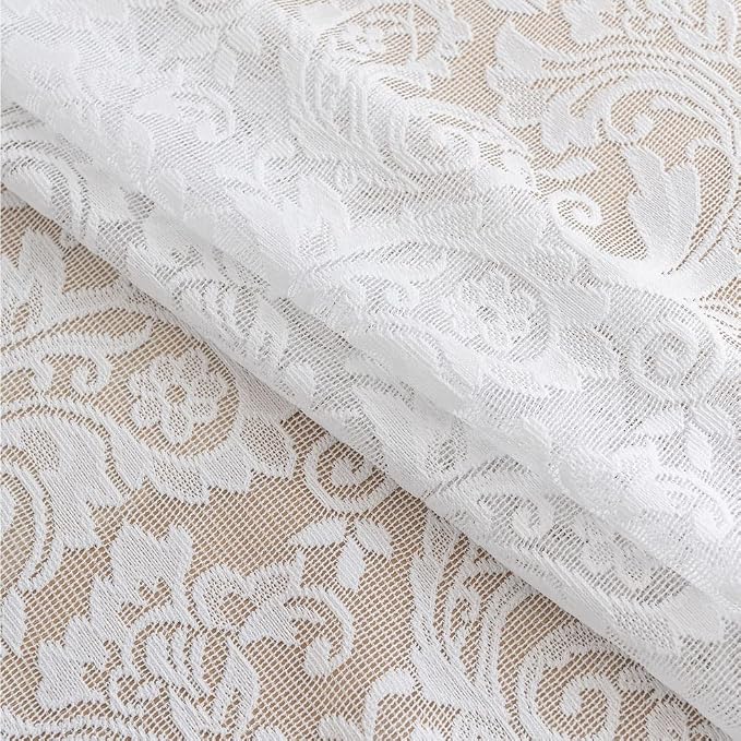 ALIGOGO White Cafe Curtains 24 inch Length Sets of 2 Chic Floral Lace Small Curtains for Camper Windows Basement Panels 2 Foot 26 W x 24 L Inch