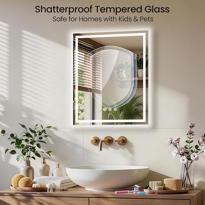 32X36 LED Bathroom Mirror with Lights, Anti-Fog, Backlit + Front Lit (CRI>90), Lighted Bathroom Vanity Mirror for Wall, Memory Function, Dimmable, Tempered Glass, Shatter-Proof
