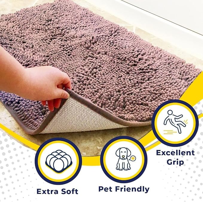 Muddy Mat® | Super Water Absorbent Door Mat Indoor, Microfiber Quick Dry Chenille Entryway Rug, Slip Resistant Front Door Mat, Indoor Mats for Entryway, Machine Washable Pet Rug, Blush Pink 28" x 48"