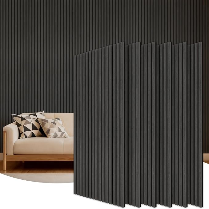TONOR Wood Wall Panels for Interior Wall Decor, 6 Pack 47.2" x 23.6"(46.41ft²) Wood Slat Aacoustic Panels, Soundproof Wall Panels for Noise Cancelling and Decoration, Living Room, Office, Black