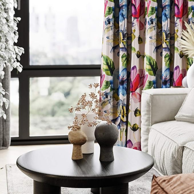 Taisier Home Stylish Living Elegant Abstract Colorful Curtains Printed,Multicoloured Curtains Print,Fashion Curtain 63 Inch Lenth for Bedroom(Floral Print Curtain 2 Pieces Set)