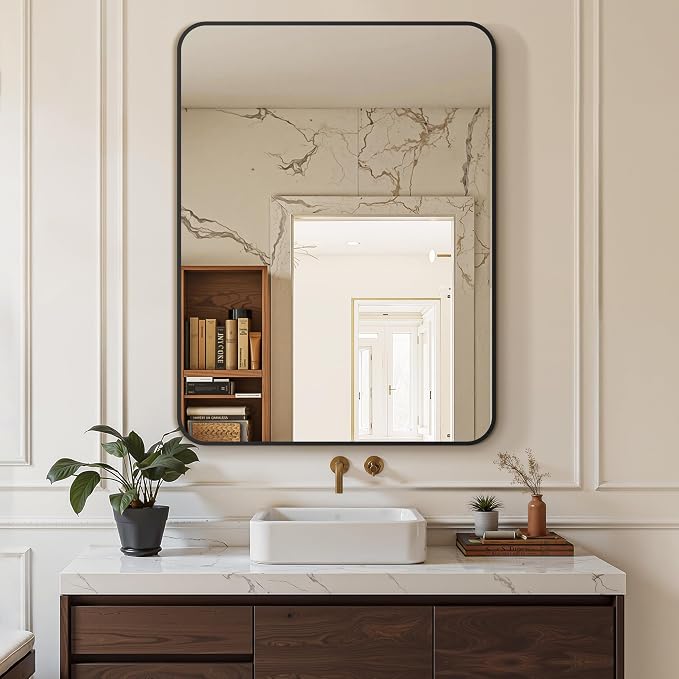 Delma Bathroom Vanity Mirror, Black Framed Bathroom Mirror for Over Sink, High-Definition Bathroom Mirror, Versatile Bathroom Vanity Mirror, Hangs Horizontally or Vertically(30x40, Black)
