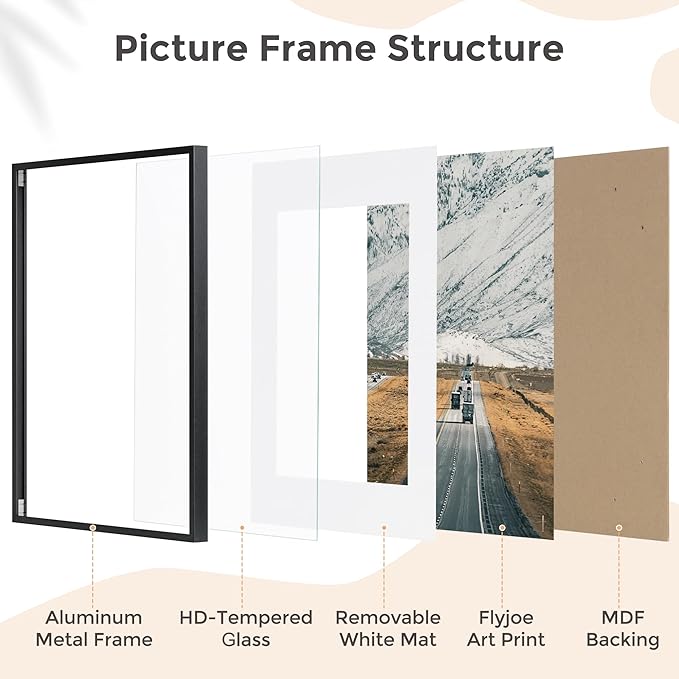 FLYJOE 20x30 Metal Picture Frame for Wall With Mat for 16x24, 20''x30'' Aluminum Photo Frames With Tempered Glass for Home Decor, Minimalist Modern Poster Frame Horizontal And Vertical Formats, Black