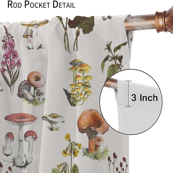 Vintage Botanical Curtains, Rustic Plants Herbs Mushroom Nature Wildflower Print Blackout Window Treatments for Living Room Bedroom Kitchen 42x54 Inch