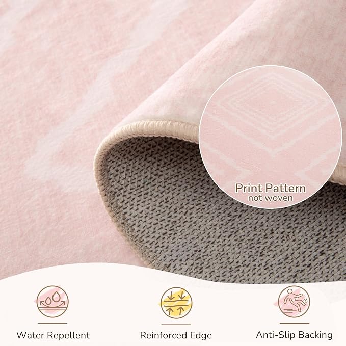 BESTSWEETIE Area Rug 8x10 Rug Machine Washable Non-Slip Low Pile Print Pattern Western Rug for Living Room Bedroom Entryway Tribal Series -Light Pink/Cream