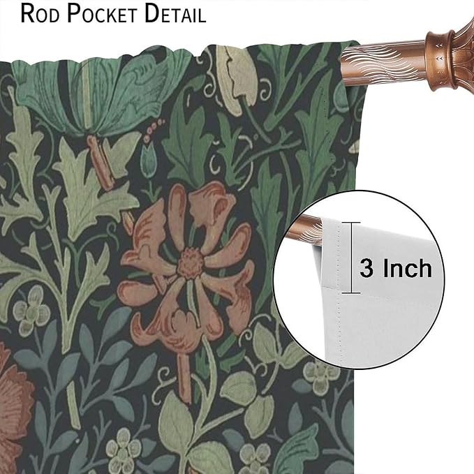 William Morris Flower Blackout Window Curtains, Bohemia Floral Vintage Window Drapes, for Living Room Bedroom 42(W)*84(L) 2 Panels