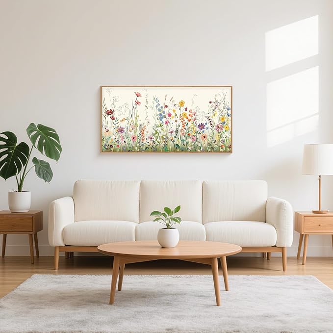 Large Watercolor Colorful Wildflower Framed Canvas Wall Art Set,Modern Natural Floral Botanical Wall Decor,Vibrant Flower Butterfly Landscape Artwork for Living Room, Bedroom,Office- 40"x20"x3