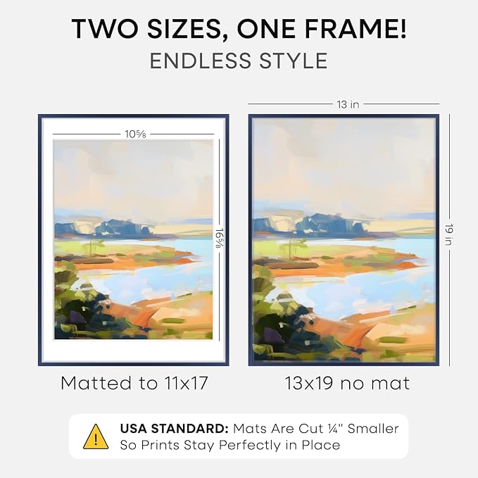 Homeforia 13x19 Picture Frame Navy Blue, High End Metal 13x19 Poster Frames with Mat 11x17 inch Photo, 13 x 19 Navy Blue Frame Matted to 11 by 17 Print, 19x13 Frame, Tempered Glass, Wall Kit, Set of 1