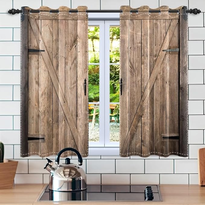 Rustic Curtains Vintage Wood Barn Door Old Garage Door American Native Country Farmhouse Farm Style Rural Art Architecture Living Room Bedroom Window Drapes Treatment,26x63 inch,2 Panels