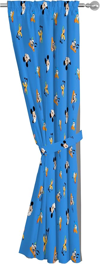 Jay Franco Window Curtains for Kids Bedroom 4-Piece Drape Set with 2 Tiebacks, Blue - Mickey Mouse, 42" W x 84" L (Pack of 2)