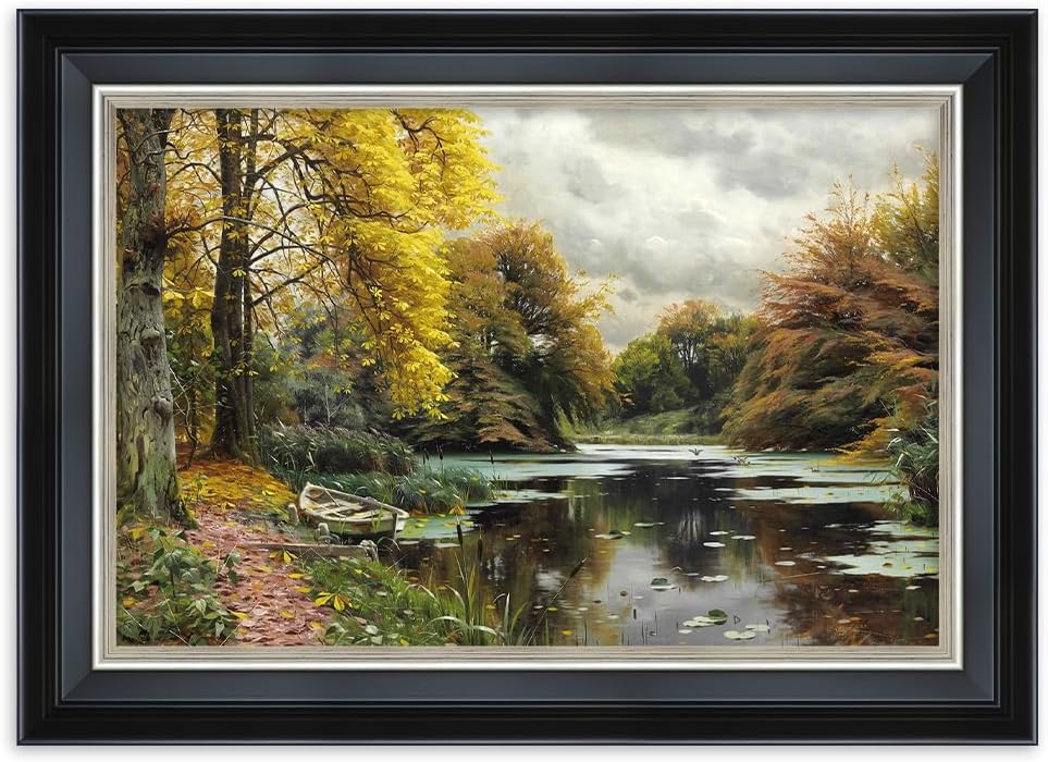 DECORARTS - River Landscape 1903 by Peder Mork Monsted. Giclee Prints on Acid Free Cotton Canvas. Classic Art Reproduction in Fine Art Frame. Total Size w/Frame: 21.25x15.25
