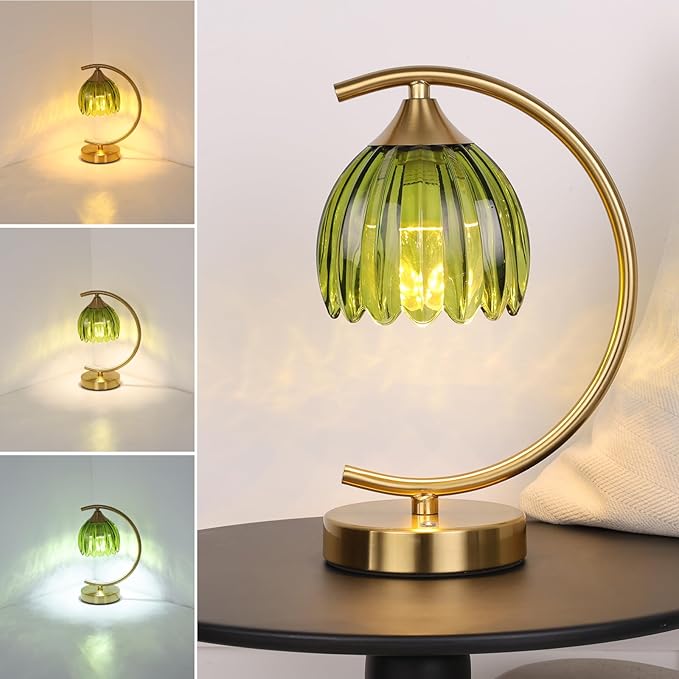 Shenmoyl Tulip Table Lamp, 5200mAh Cordless Touch Control Table Lamp with 3 Color Temps & Stepless Dimming, Rechargeable Battery Table Lamp for Living Room, Bedroom, Office, Shelf (Green Tulip)