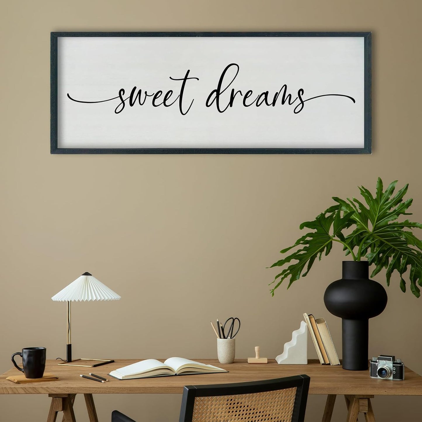 SRSZHIYUE Sweet Dreams Above Bed Wall Decor, 40"x15" Large Rustic Master Bedroom Over Bed Sign Guest Room Couples Wood Framed Farmhouse Horizontal Hanging Decoration (Black)