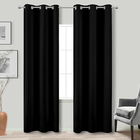 KOUFALL Black Blackout Curtains 38x84 for 36 Inch Wide Window,Dark Out Narrow Small Window Grommet Curtain Panels for Bedroom Living Room,Set of 2 Pack,38 in Width x 84 Inch Long