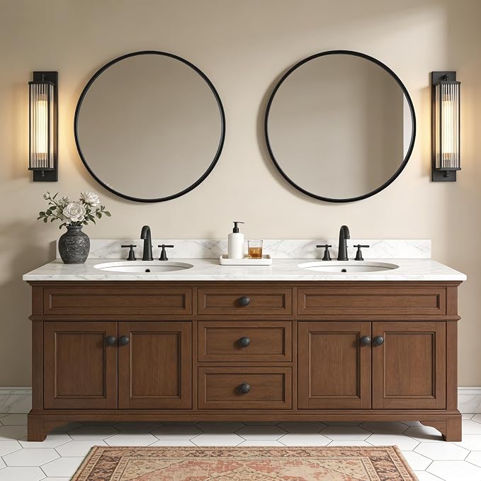 WallBeyond Round Wood Mirror, 32" Round Modern Decoration Large Circle Wall Mirror for Bathroom Living Room Bedroom Entryway, Black