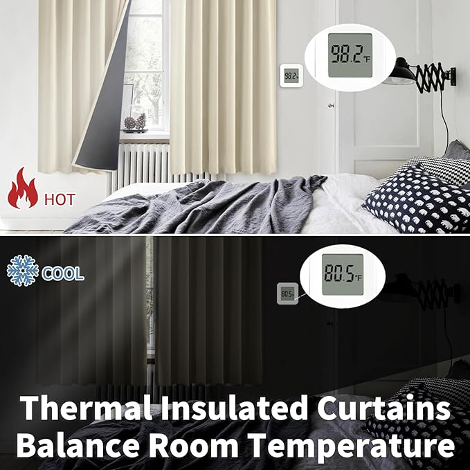 BGment Beige Full Blackout Curtains with Thermal Insulation Liner Curtains 90 Inches Long, Rod Pocket and Back Tab Double Layer Room Darkening Window Curtain for Bedroom(52 x 90 Inch, 2 Panels, Beige)