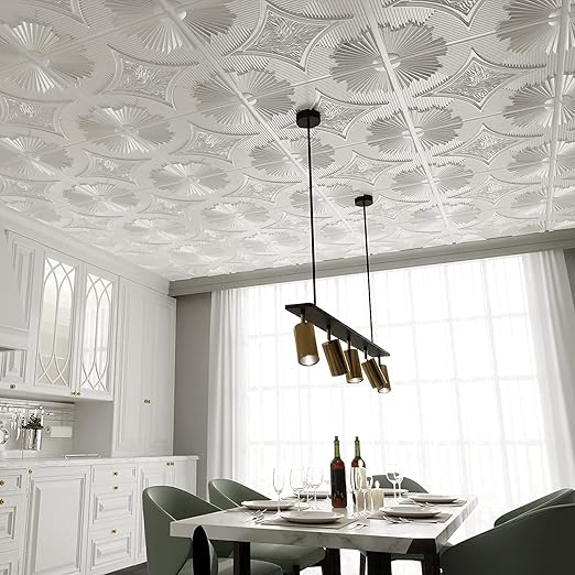 Art3d Drop Ceiling Tiles 24x24 in White (12-Pack, 48 Sq.ft), 3D Wainscoting Panels Glue Up 2x2