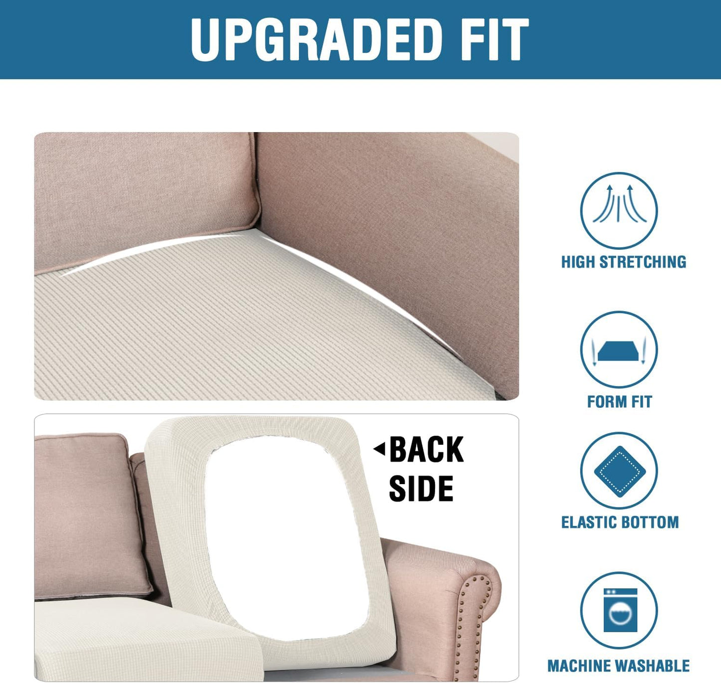 H.VERSAILTEX Super Stretch Individual Seat Cushion Covers Sofa Covers Couch Cushion Covers Slipcover Sets Thick Jacquard Textured Twill Fabric (1 Piece Sofa Cushion Cover, Porcelain)