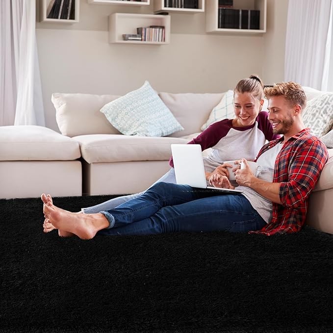 Area Rug 7x10 for Living Room: Black Area Rug 7 x 10 Carpets for Living Room - Shag Rug Modern Indoor Soft Shaggy Fuzzy Floor Carpet for Bedroom(Black/7x10Feet)
