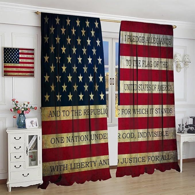American Flag Blackout Curtain,Retro Patriotic Independence Day Home Decor Drapes for Bedroom Living Room Kitchen Window Treatment 2 Panels Set Total Size 42" W X 45" L Inch