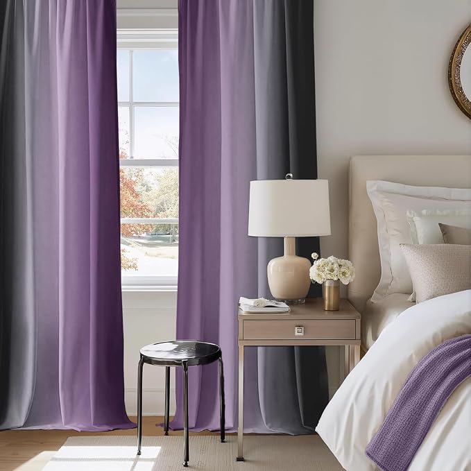 Purple and Black Curtains for Living Room 84 Inch Length Ombre Curtains 2 Panel Bedroom Black and Purple Curtains Rod Pocket Light Filtering Window Curtain Modern Gradient Drapes